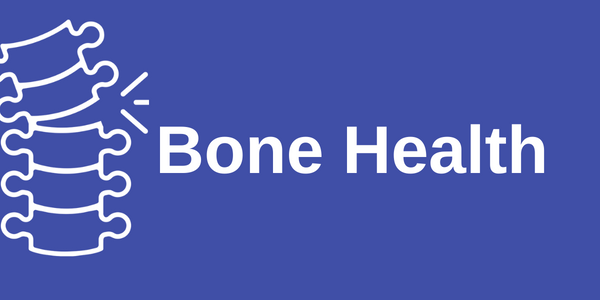 A blue image with a picture of bones and the text "Bone Health"