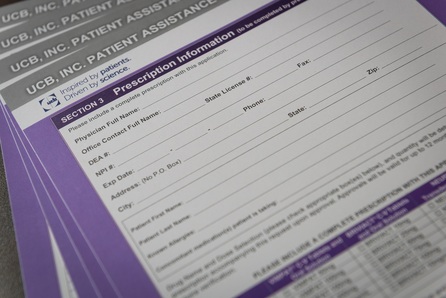 UCB Patient Assistance form with purple heading
