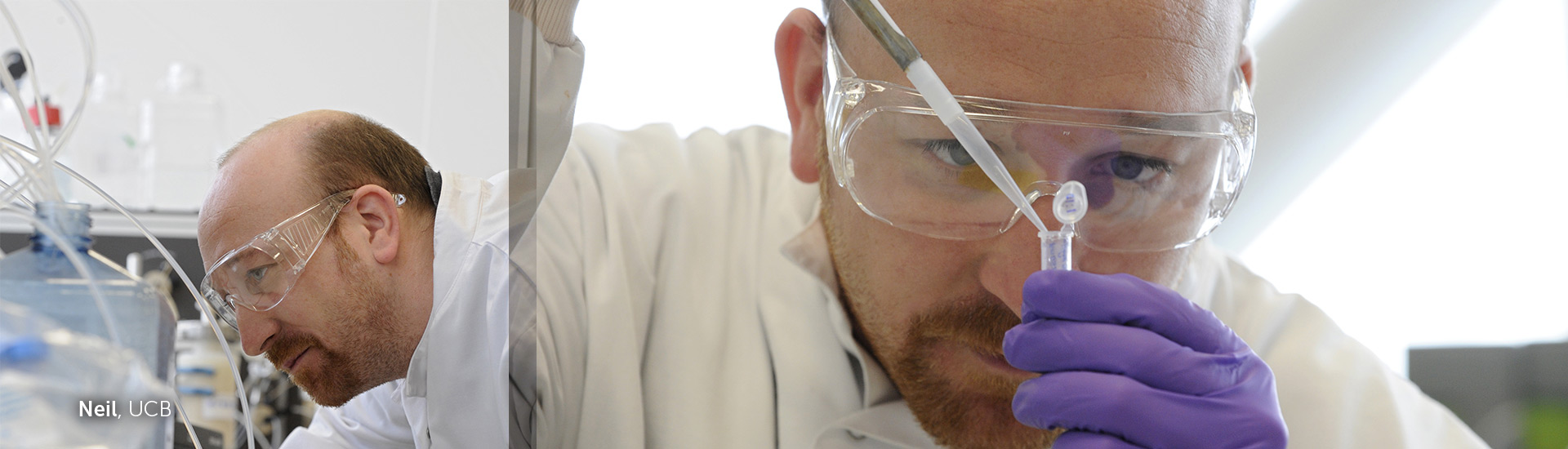 Scientist working in lab with protective glasses 