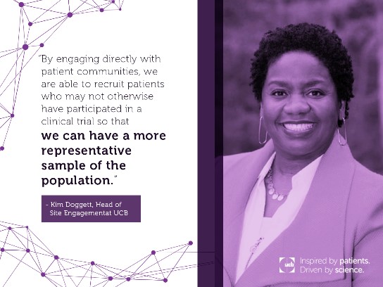 Purple quote card features UCB Head of Site Engagement 