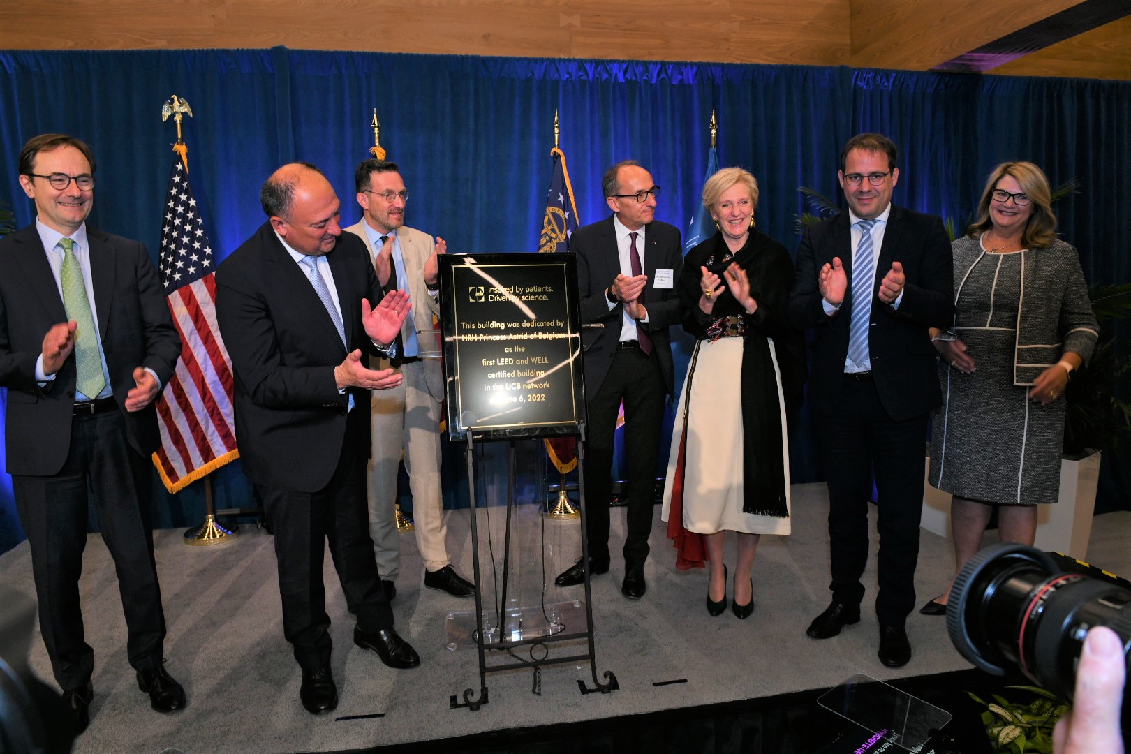 UCB Leadership presenting a plaque to HRH Princess Astrid.