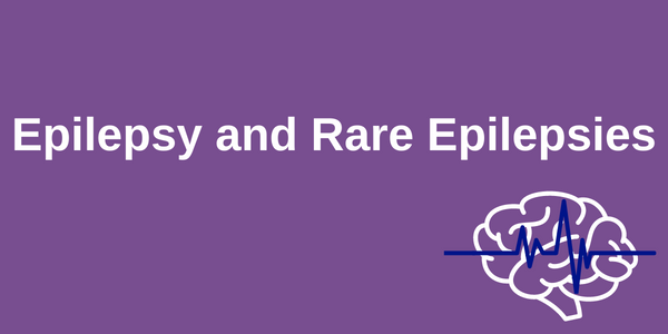 A purple image with the text "Epilepsy and Rare Epilepsisies" and a brain icon